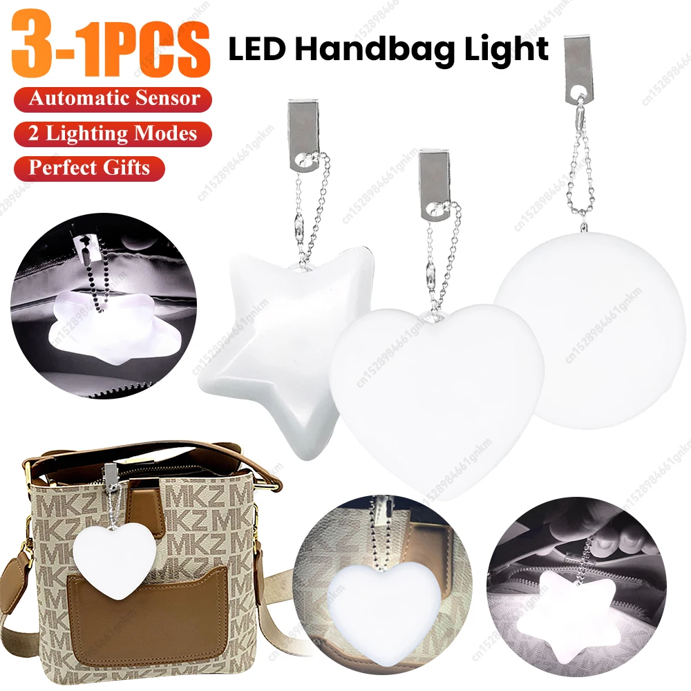 1-3PCS LED Handbag Light Purse Heart Lamp Automatic Sensor Touch Motion Activated Bag Night Light Best Gifts for Women Girls