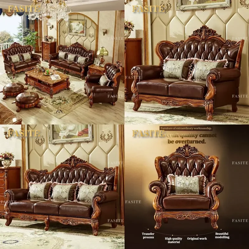 For Classic Living Room Chesterfield Sofa High Quality Deep Seat Wood Frame Genuine Leather Furniture Comfortable Durable