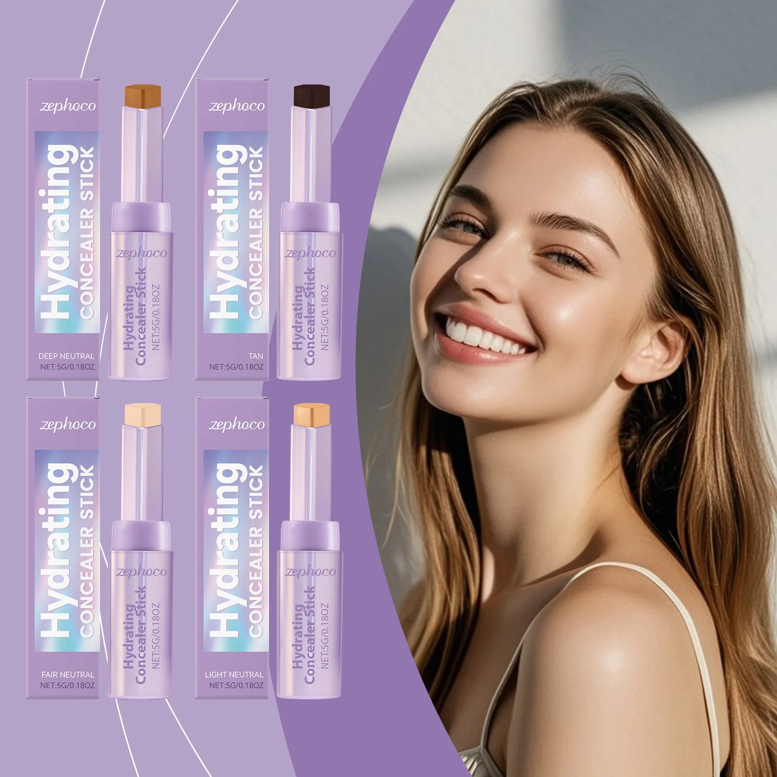Zephoco bastão de contorno facial – corretor de círculo de olhos escuros, base hidratante, bastão iluminador leve, maquiagem