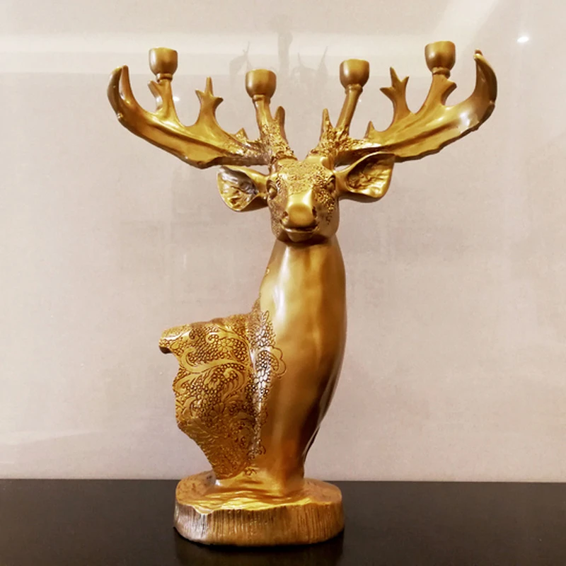 

Modern Luxury Golden Deer Sculpture Resin Animal Model Ornaments Antique Elk Statue Gift Living Room Office Decoration