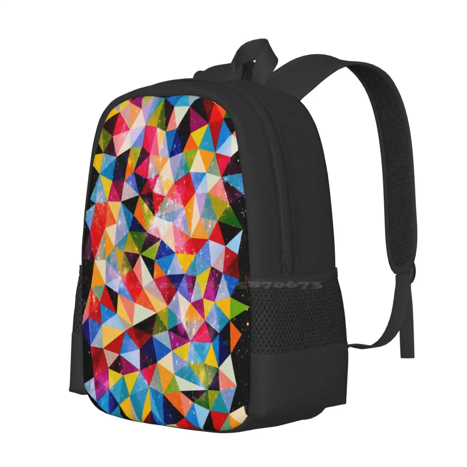 Space Shapes 3D Print Design Backpack Student Bag Space Shapes Nebula Colourful Colorful Geometric Triangles Vibrant Pink