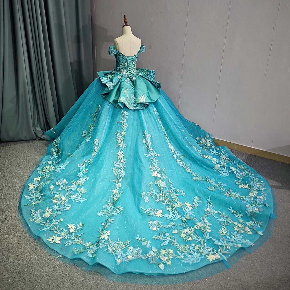 Pailletten-Quinceanera-Kleider mit Blumenapplikationen, schulterfrei, für die 15. Jahre Prinzessin, maßgeschneidertes Ballkleid nach Maß DY9945 – Detail 6