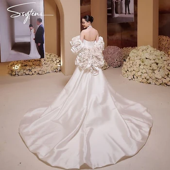 럭셔리 아이보리 긴 이브닝 드레스, 무도회 가운, 격식 있는 두바이 이벤트 행사 파티 원피스, 분리형 3D 꽃 재킷, 2 피스