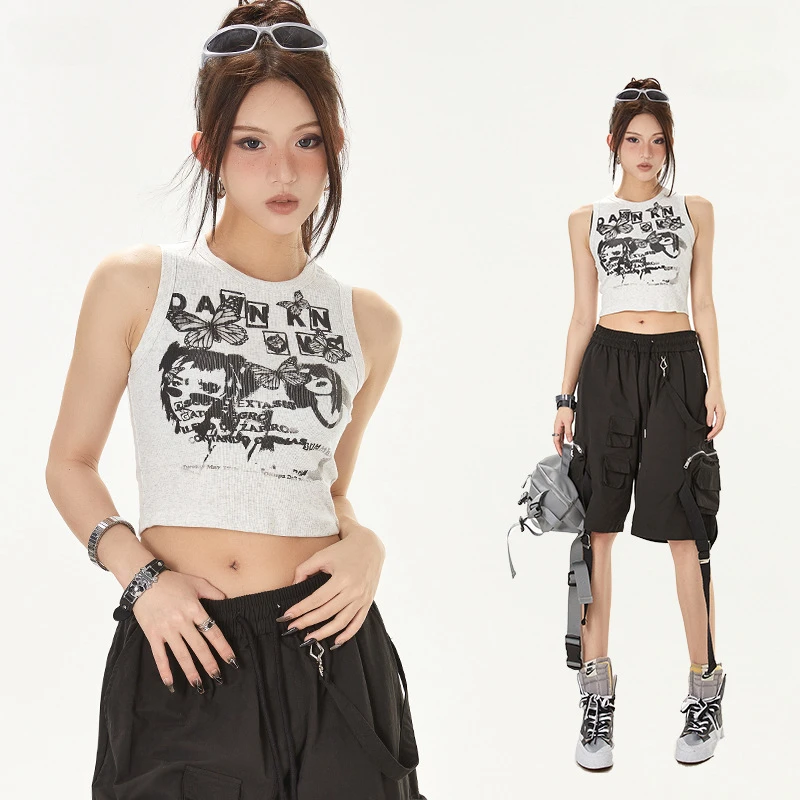 

Dark Wind Y2K Small Vest 2023 Summer New Sleeveless Tight-fitting T-shirt Inside Wear Suspenders tank top women y2k crop top