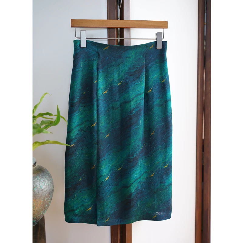 

High Waist Silk Straight Tube f Skirt with Side Slit And Floral Print 00% Silk Vintage Sle Bodycon Skirt for W...