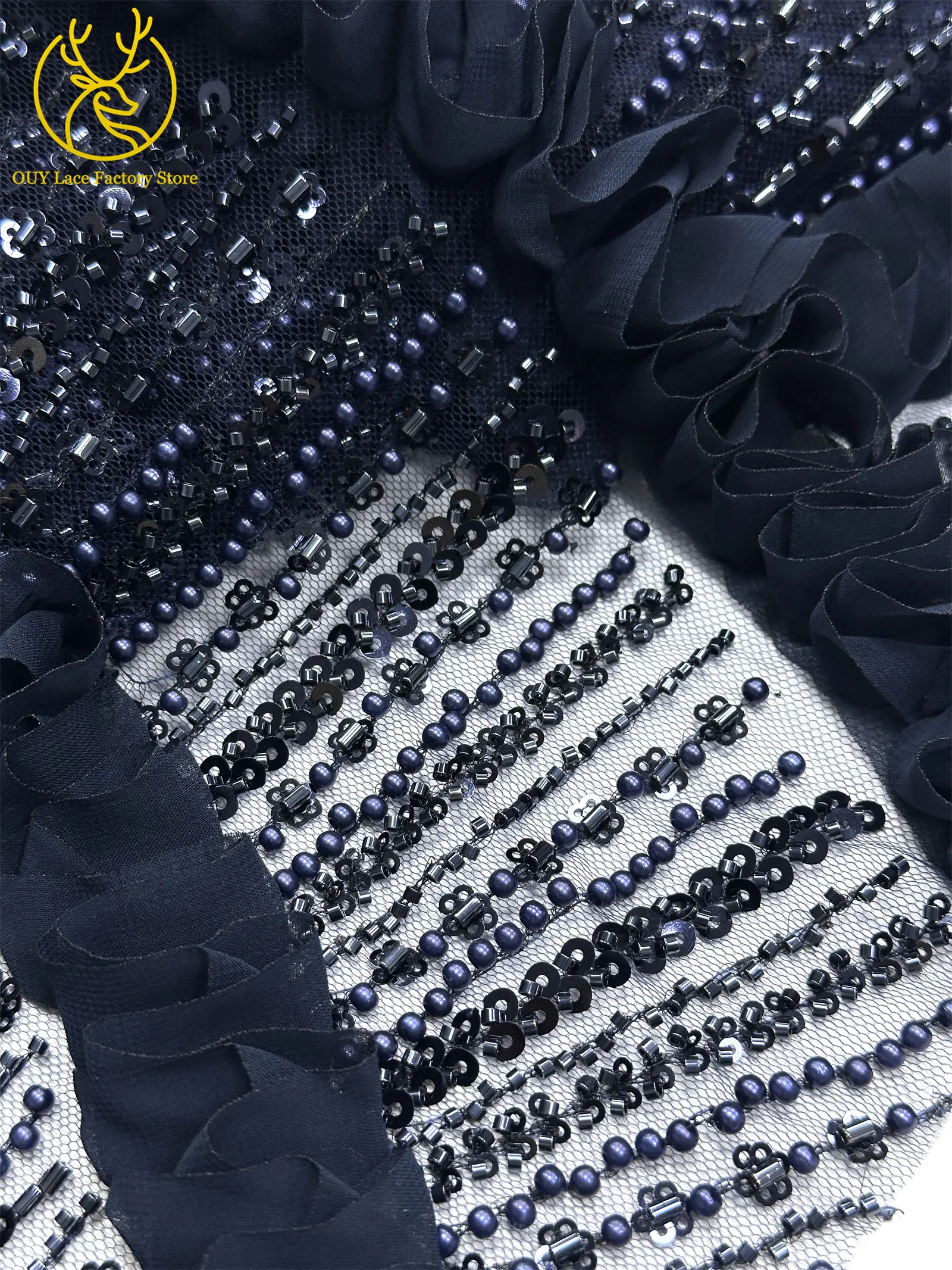 3D High-End Französischer Mesh-Stoff mit Stickerei und Perlen, Spitzenstoff 2026, Hochwertiger Afrikanischer Pailletten-Tüll für Hochzeitskleider zum Nähen – Detail 21
