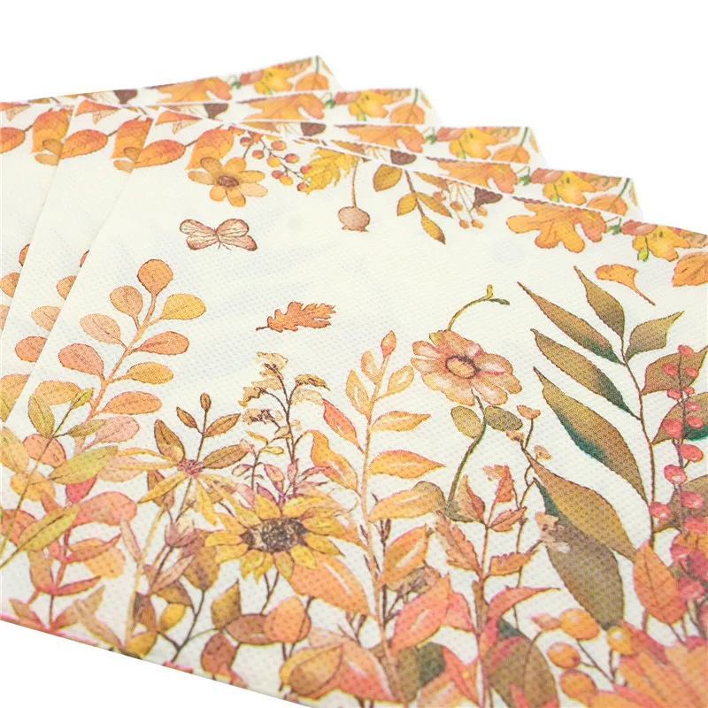 20Pcs/Pack Fall Colors Plant Flower Printed Table Dinner Napkins Paper Party Restaurant Decoration