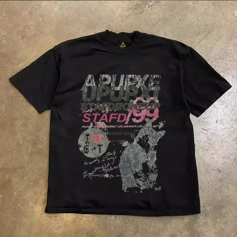 Loose Fit Cotton T-Shirt Unisex Short Sleeve Double Thread UPUPXIA Hero Print Sweat Absorbent round Neck Casual Summer Top
