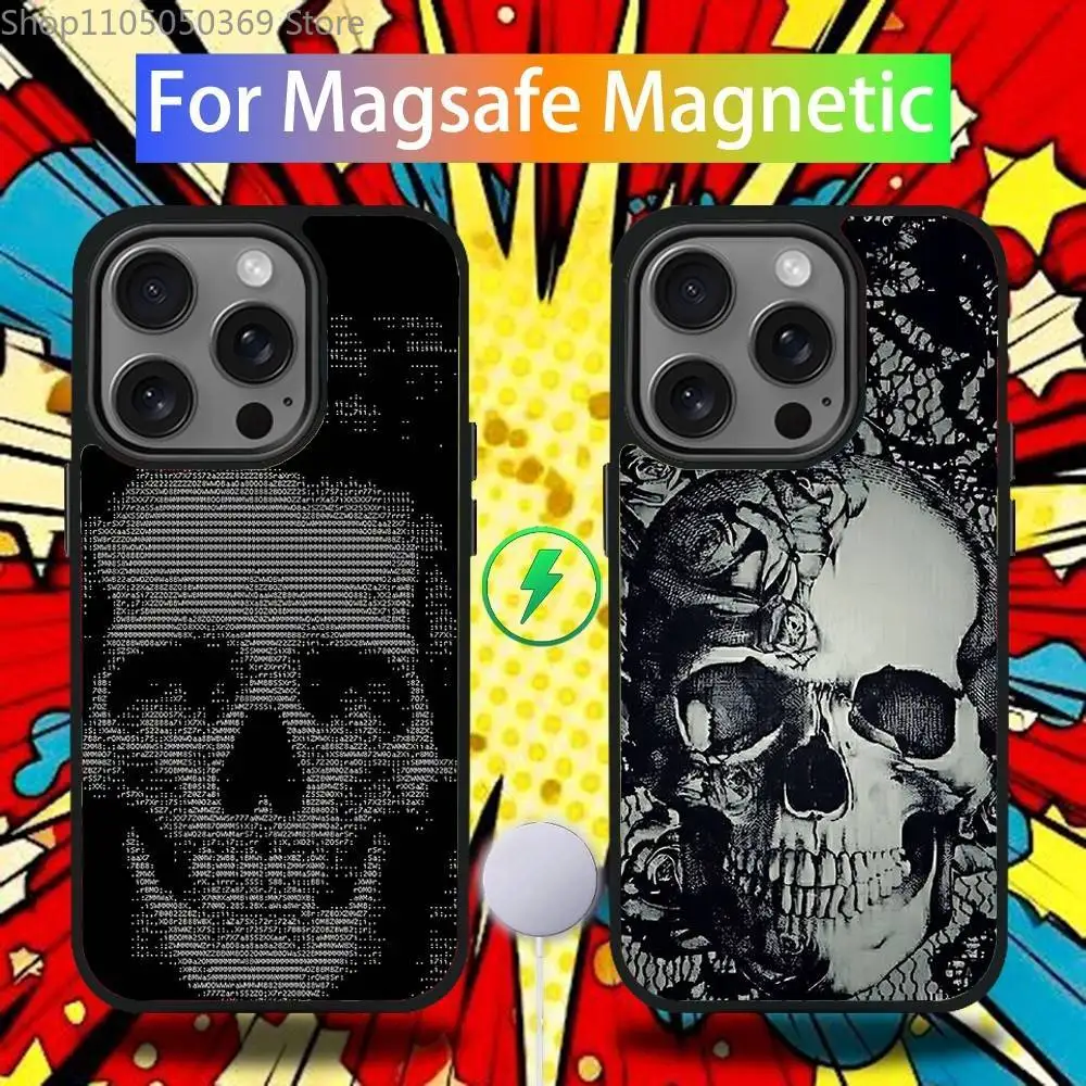 

Skull pattern Phone Case For iPhone 17,16,15,14,13,12,11,Pro,Max,Plus,Mini,SE4,E Magnetic Magsafe Wireless Charging