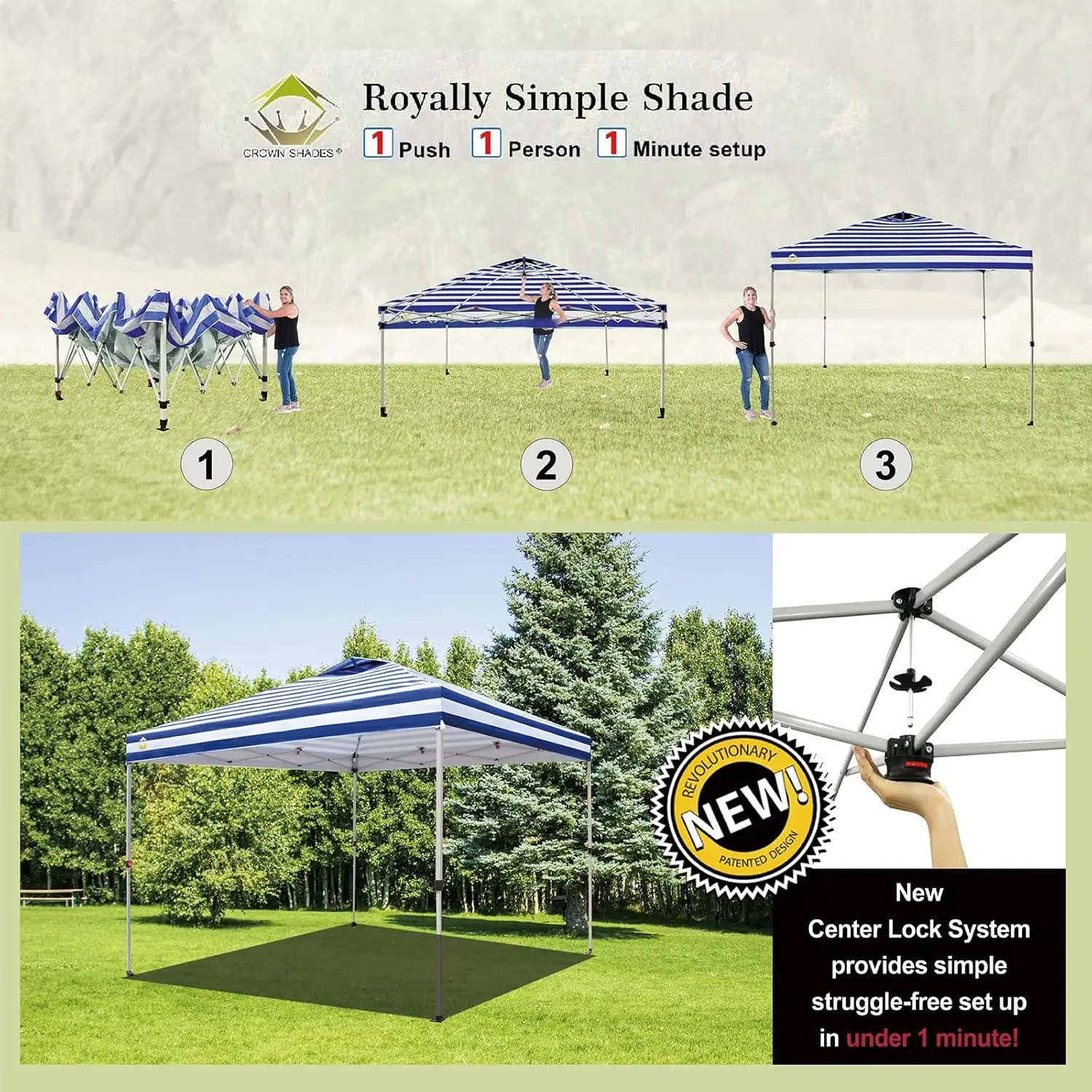 10x10 Pop Up Canopy - Beach Tent with One Push Setup - Outdoor Sun Shade for Events, Parties, Camping - STO-N-Go Cover Bag,