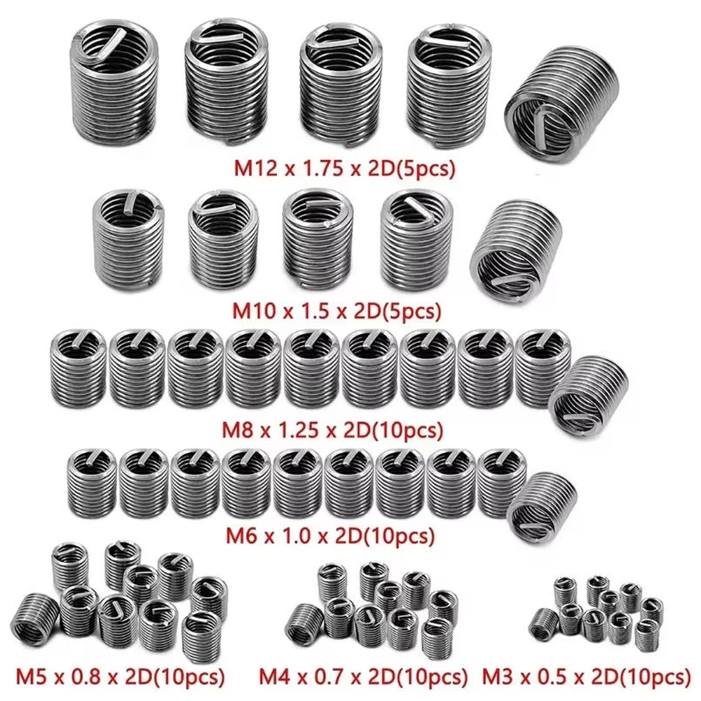 Novo Kit de 60 Peças de Insertos Rosqueados em Aço Inoxidável - Kit de Fixação para Mangas Rosqueadas, Acabamento Galvanizado