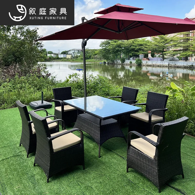 Outdoor table and chair courtyard rooftop villa rattan chair coffee table combination open-air garden leisure waterproof sunscre