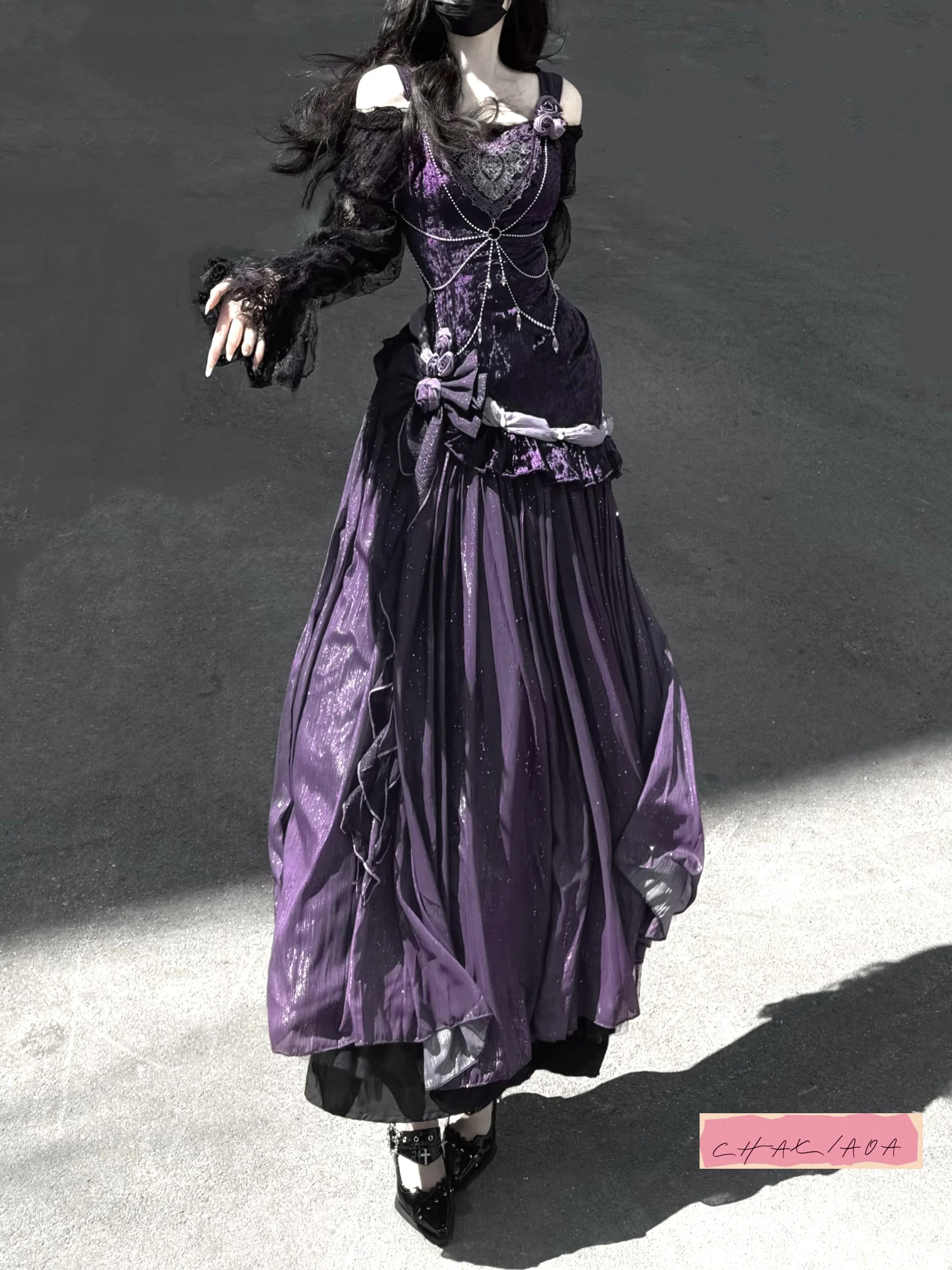 

Женское элегантное готическое темно-фиолетовое платье на подтяжках с высокой талией в викторианском стиле, тематическое вечернее бальное платье в стиле Ло, великолепное вечернее платье