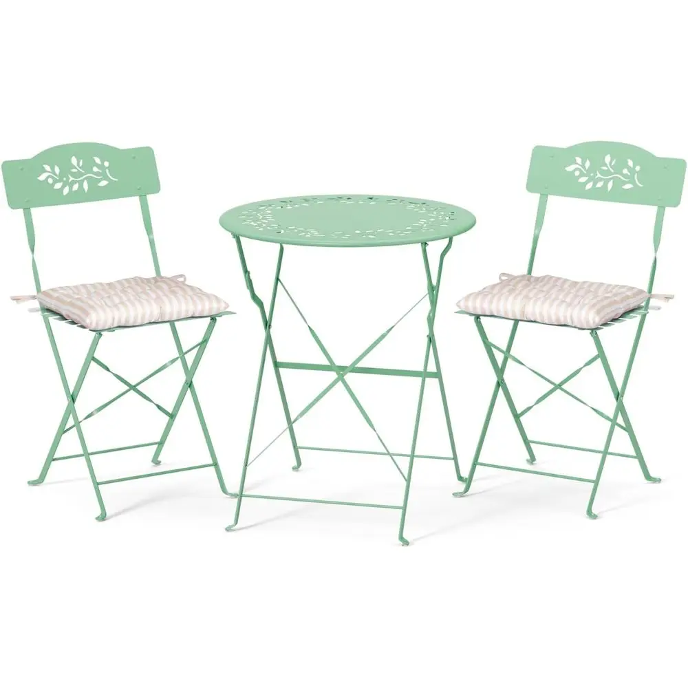 

2-3 Piece Outdoor Bistro Set with Olive Leaf Design and Cushions for Patio, Balcony, Garden, Porch, Yard in Mint Green