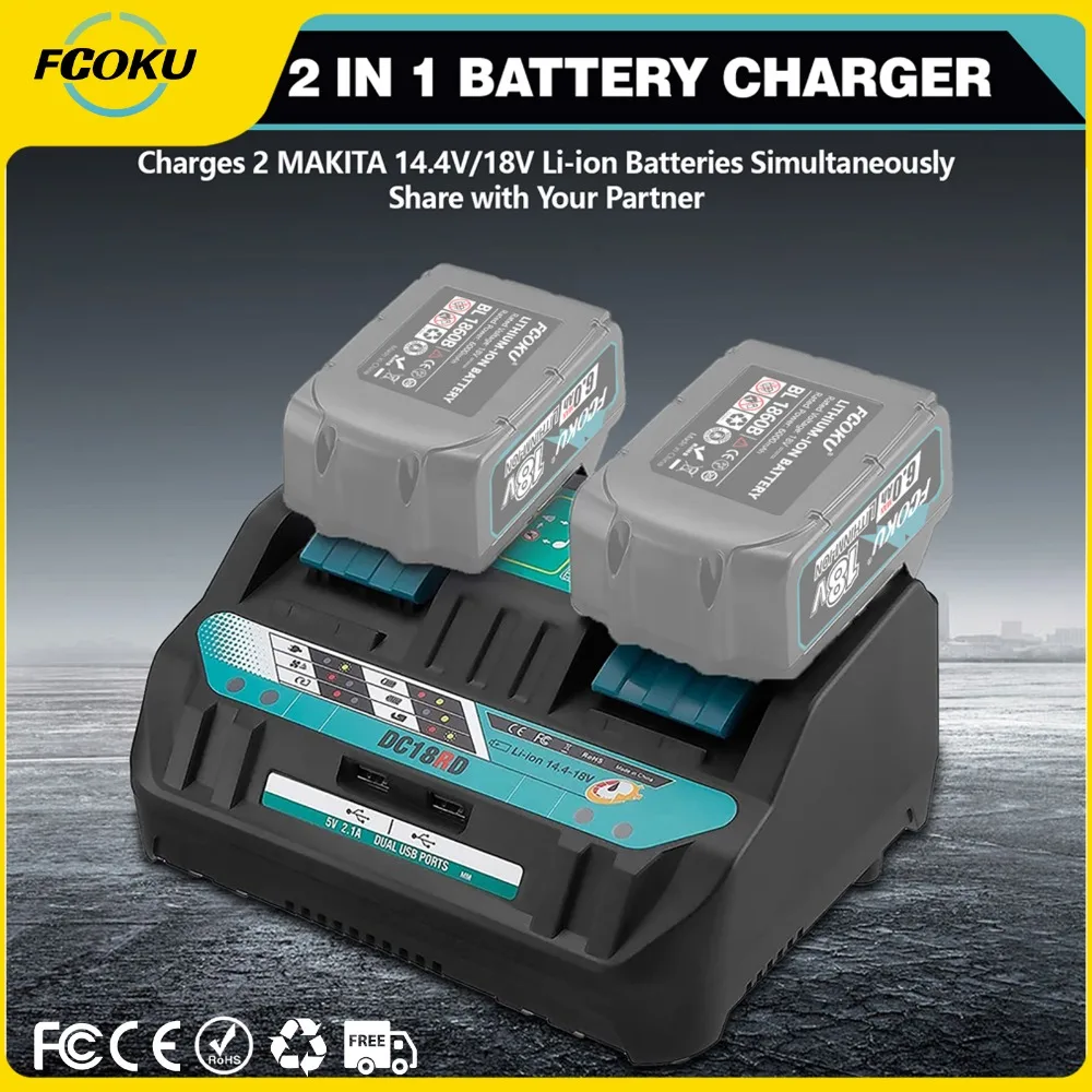 

Dual Battery Charger DC18RD Replacement For Makita 14.4V-18V Lithium-Ion Battery BL1415 BL1430 BL1830 BL1840 BL1850 BL1850B HOT