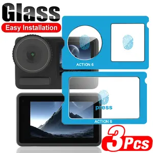 Bilashmart Easy Install Tempered Glass DJI Osmo Action 6 Action6 Cameras Front Back Screen Protectors Lens Film with Installation Kit