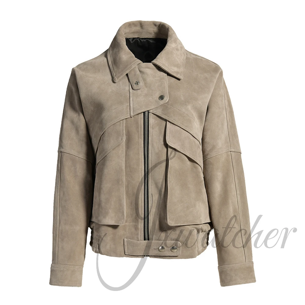 

Jxwatcher Women's Real Suede Leather Jacket High-end Sheepskin Coat Ladies Spring Fall Fashion Genuine Leather Oversized Jackets
