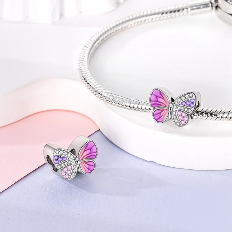 New Silver Butterfly Peak Bird Charms Beads Fit Original Bracelet Bag Keychain Earring Charm Bead Pendant Diy Women Jewelry Gift