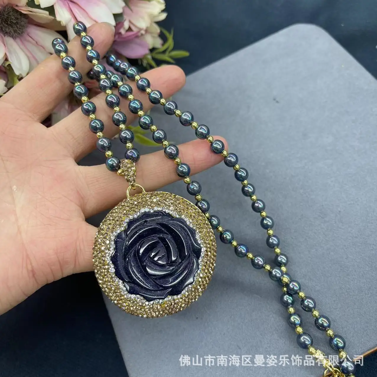 DIY accessories Autumn and winter new natural kyanite rose sweater chain New Chinese original design elegant jewelry hot-selling