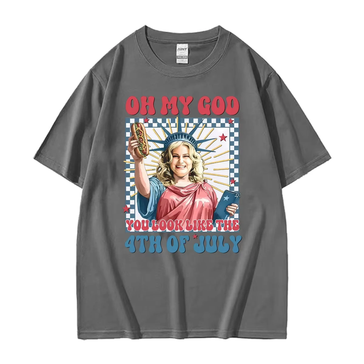 Oh My God 4 Th of July Statue of Liberty Funny Meme Graphic Tee Shirt Men Women Casual Cotton T-shirt Vintage  T Shirts