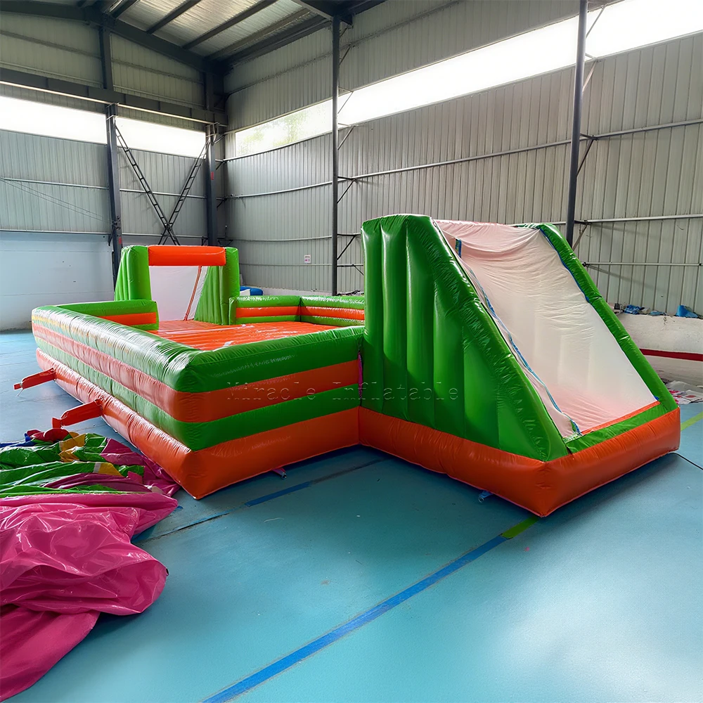 Commercial Inflatable Soap Football Field, Outdoor Slip n Slide Soccer Pitch with Bubbly Water for Team Building Games