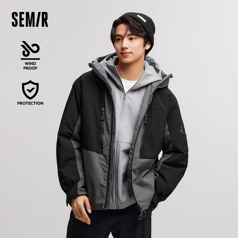 

Semir Cotton Jacket Men WaterproofOil-ProofStain-Resistant Windproof 2024 Winter New Contrast Color Patchwork Cotton Jacket