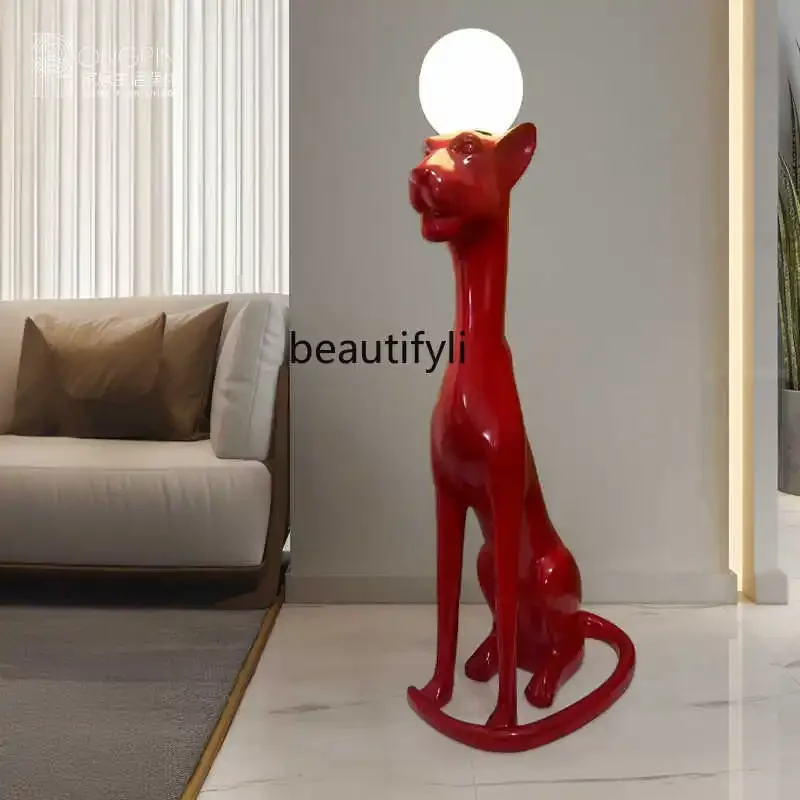 Creative art abstract leopard floor lamp animal large hotel sculpture decorative ornament