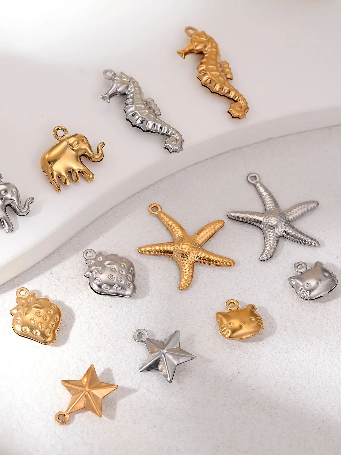 10 sztuk ze stali nierdzewnej rozgwiazda muszla zwierząt Charms złote wisiorki biżuteria Diy akcesoria naszyjnik kolczyk bransoletki pływające — zdjęcie 2