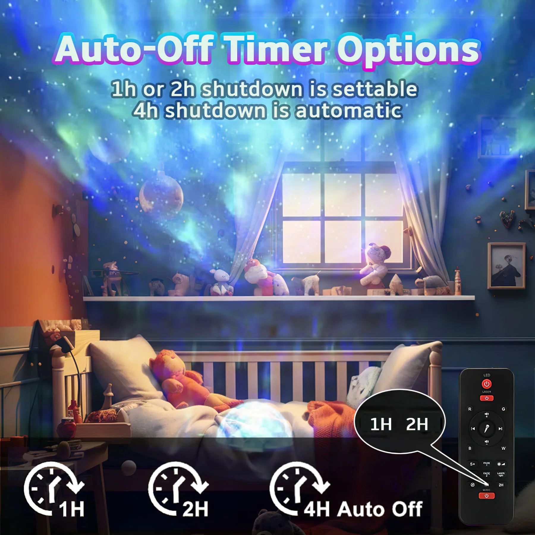 โปรเจคเตอร์กาแล็กซี่สำหรับห้องนอน, โปรเจคเตอร์แสง โปรเจคเตอร์ดาว กาแล็กซี่ไลท์พร้อมลำโพงบลูทูธ, ตัวจับเวลา, APP และรีโมทคอนโทรล