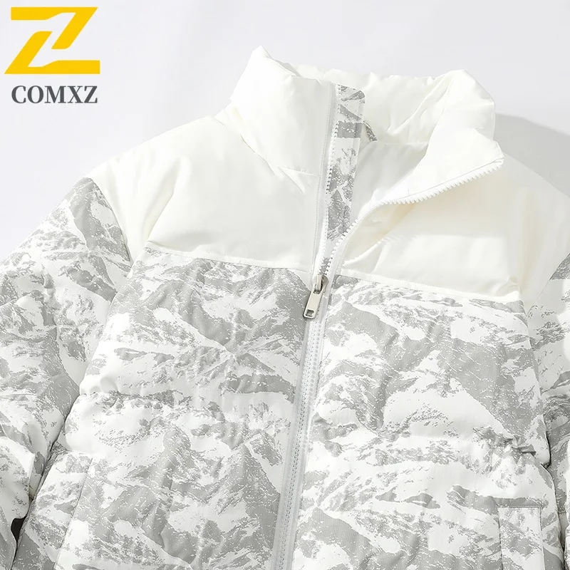 COMXZ Men Bread Jacket Trendy Hong Kong Design Travel Snow Windproof Lightweight Ski Padded Jacket Stylish Street Parker Coat