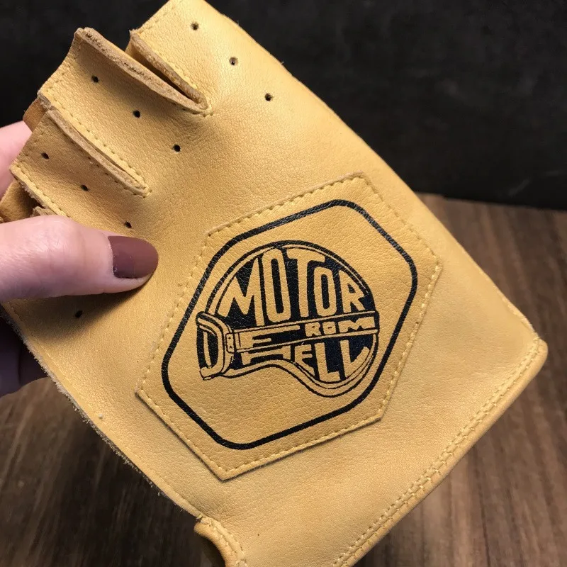Driving Mens/Women Racing Bike Knight Leather Motorcycle Spring Summer Half-finger Retro Gloves Motorbike Cowhide Vintage Gloves