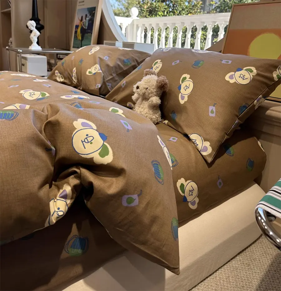 

Fashion cute elephant brown bedding set,twin full queen king coffee lovely cotton home textile bed sheet pillow case quilt cover