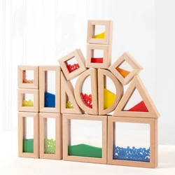 Rainbow Acrylic Building Blocks Wooden Toy 15/23pcs Construction Stack Building Toys Set for Children Birthday Christmas Gifts