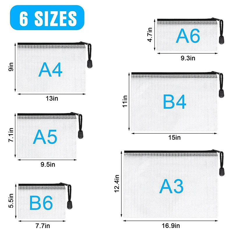 12 ชิ้นพลาสติกตาข่ายซิปกระเป๋ากันน้ําโฟลเดอร์แฟ้มOrganizer