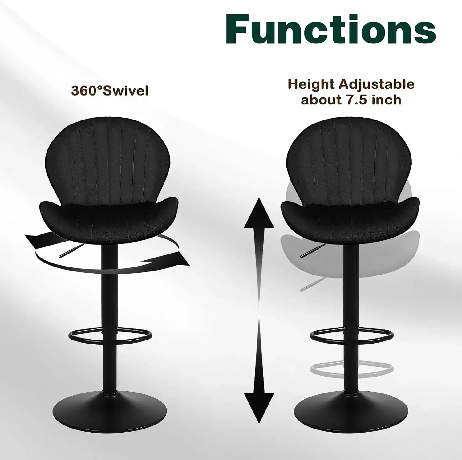 Modern bar stools, adjustable rotating bar stools, armless kitchen island counter chairs with backrest and footstool