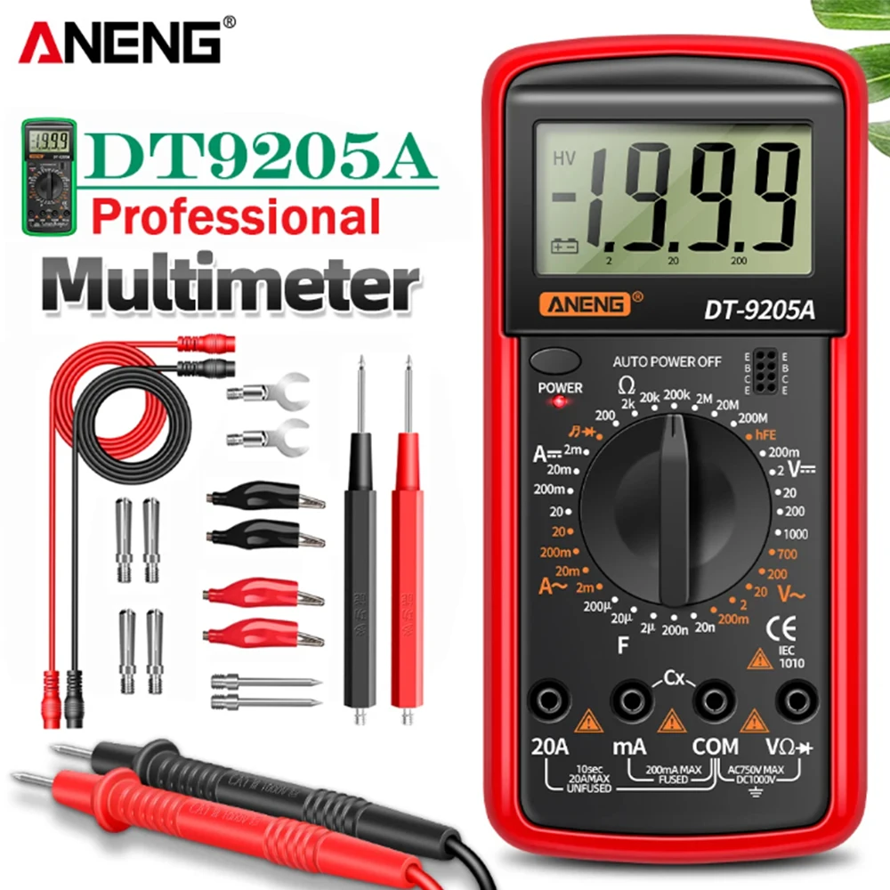 ANENG DT9205A Cyfrowy profesjonalny multimetr AC/DC Tester napięcia tranzystorowego Elektryczny NCV True RMS Analog Auto Range Multimetro