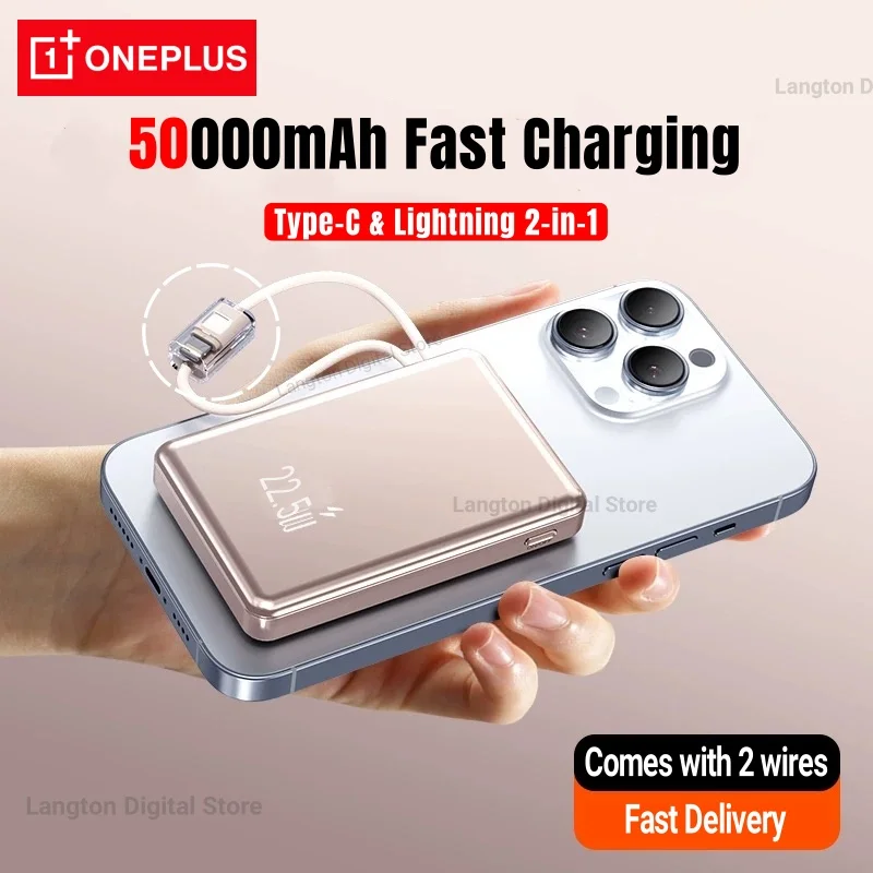 

Oneplus 2 в 1 Power Bank 50000 мАч, большая емкость, встроенные кабели, 22,5 Вт, портативная резервная батарея с быстрой зарядкой для Iphone Samsung