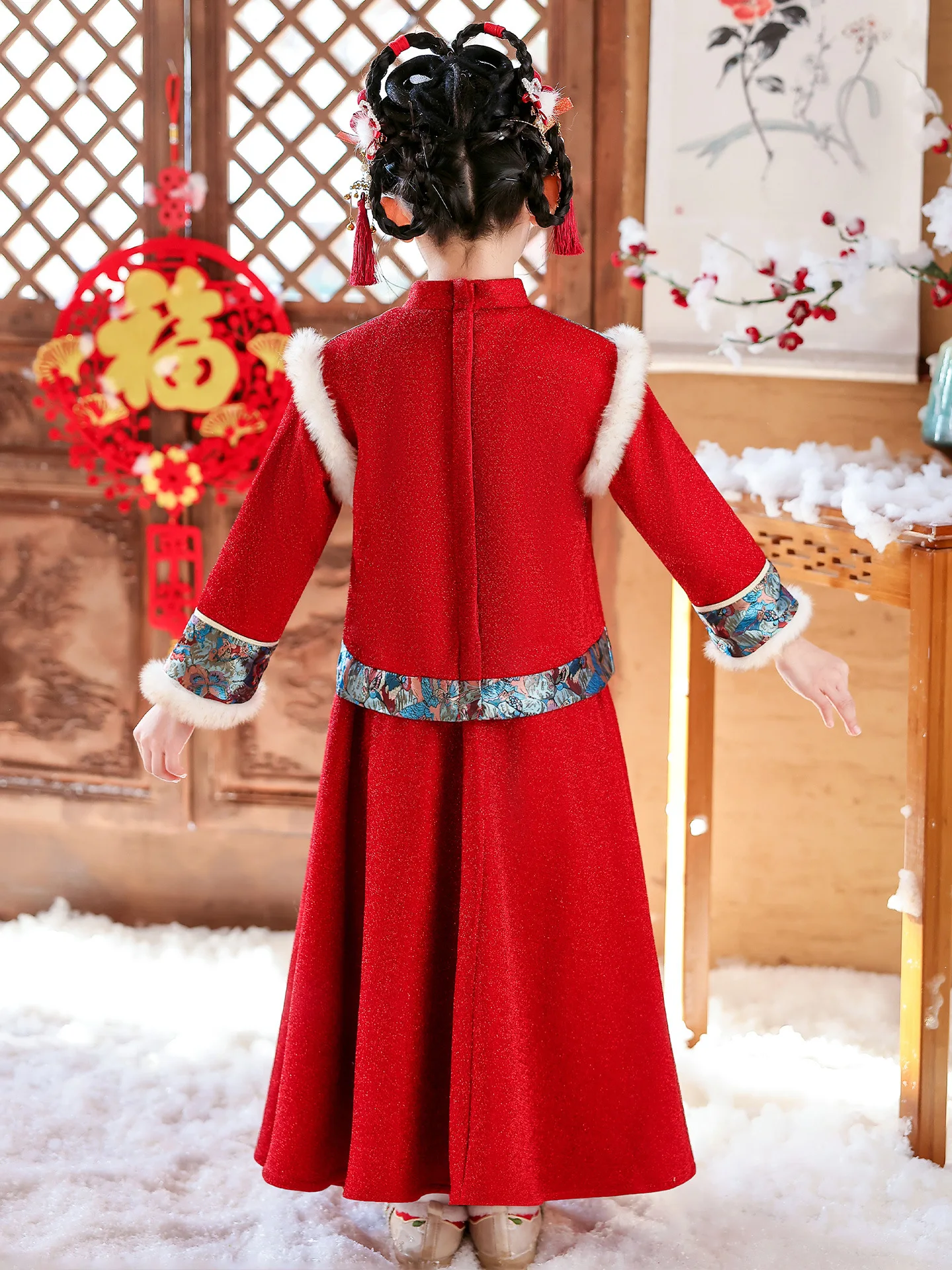 Girls Winter New Thick Qipao Hanfu Fairy Princess Kids Dress Performance Embroidery Greeting Vestido Chinese New Year Clothing
