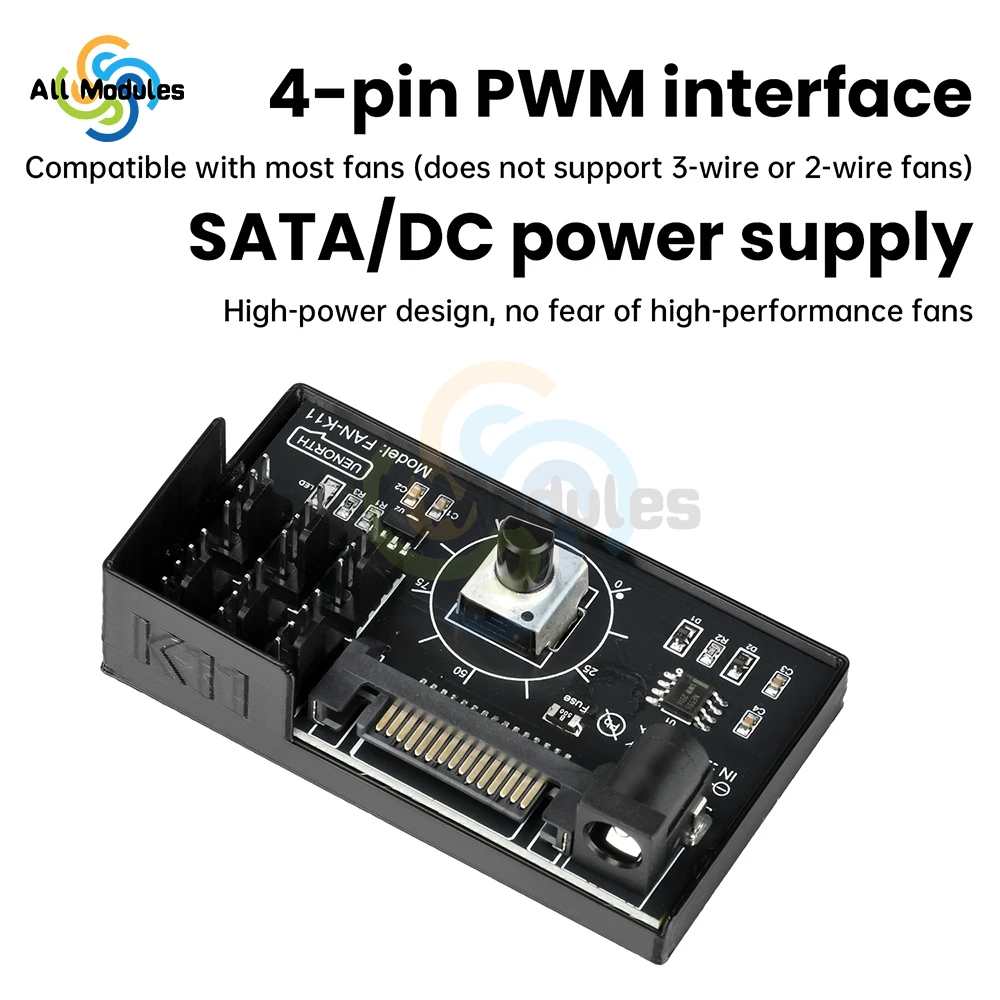 PWM Computer Fan Speed Controller 60W High-Power Hub Sata DC Power Controller for PC Four-Wire Fan Speed Control