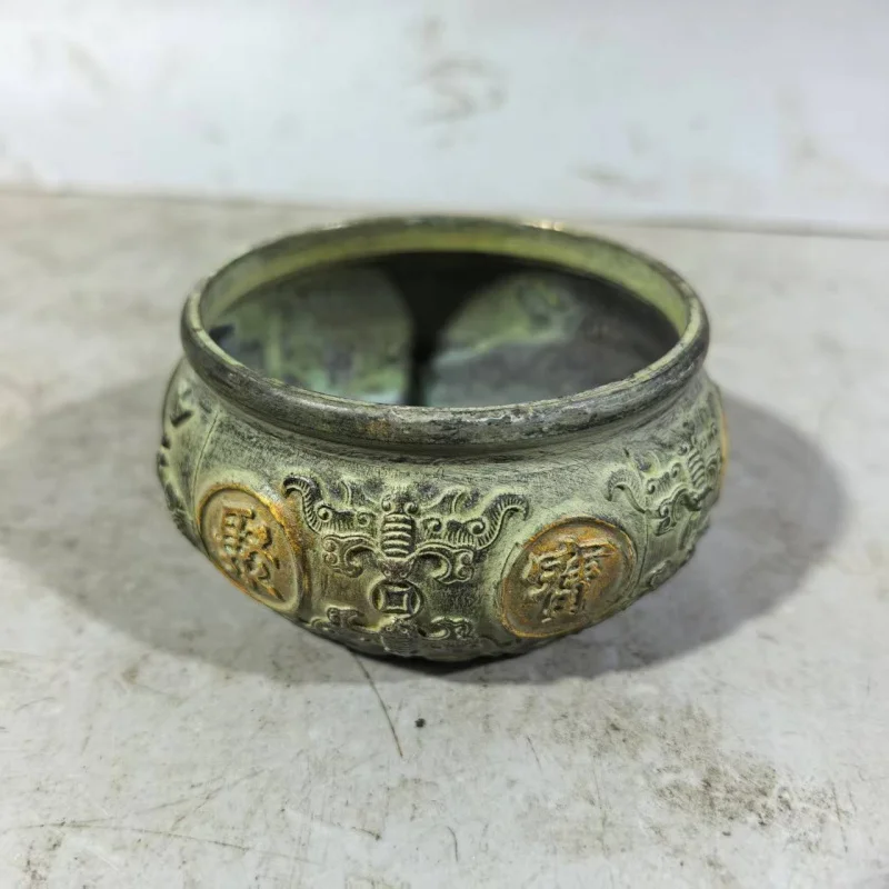 Wholesale Antique-Style Pure Copper Relief Bat and Treasure Bowl Craft Ornament Desktop Live Streaming Supply One-Piece Dropship