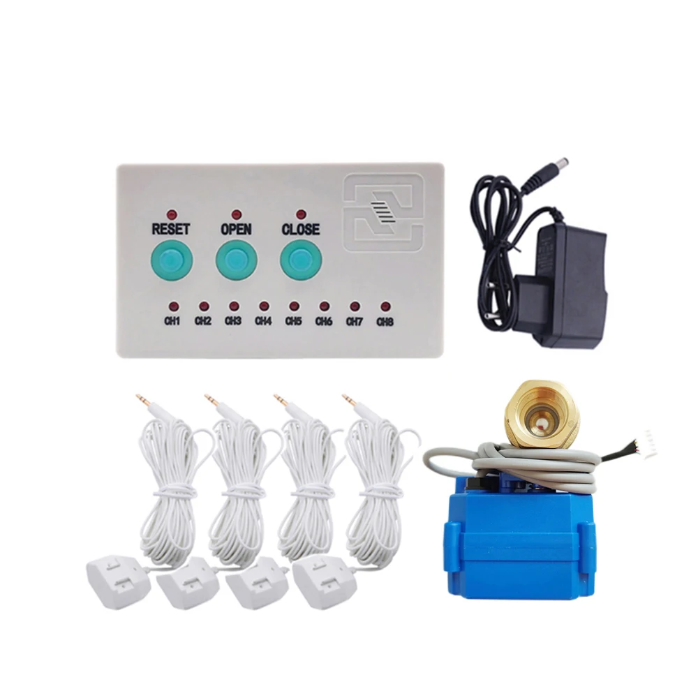 

Water Flood Control Leakage Alarm System 3/4"(DN20), 1"(DN25), 1/2"(DN15) Auto Shut Close Brass Valve and 6-Meter Water Detector