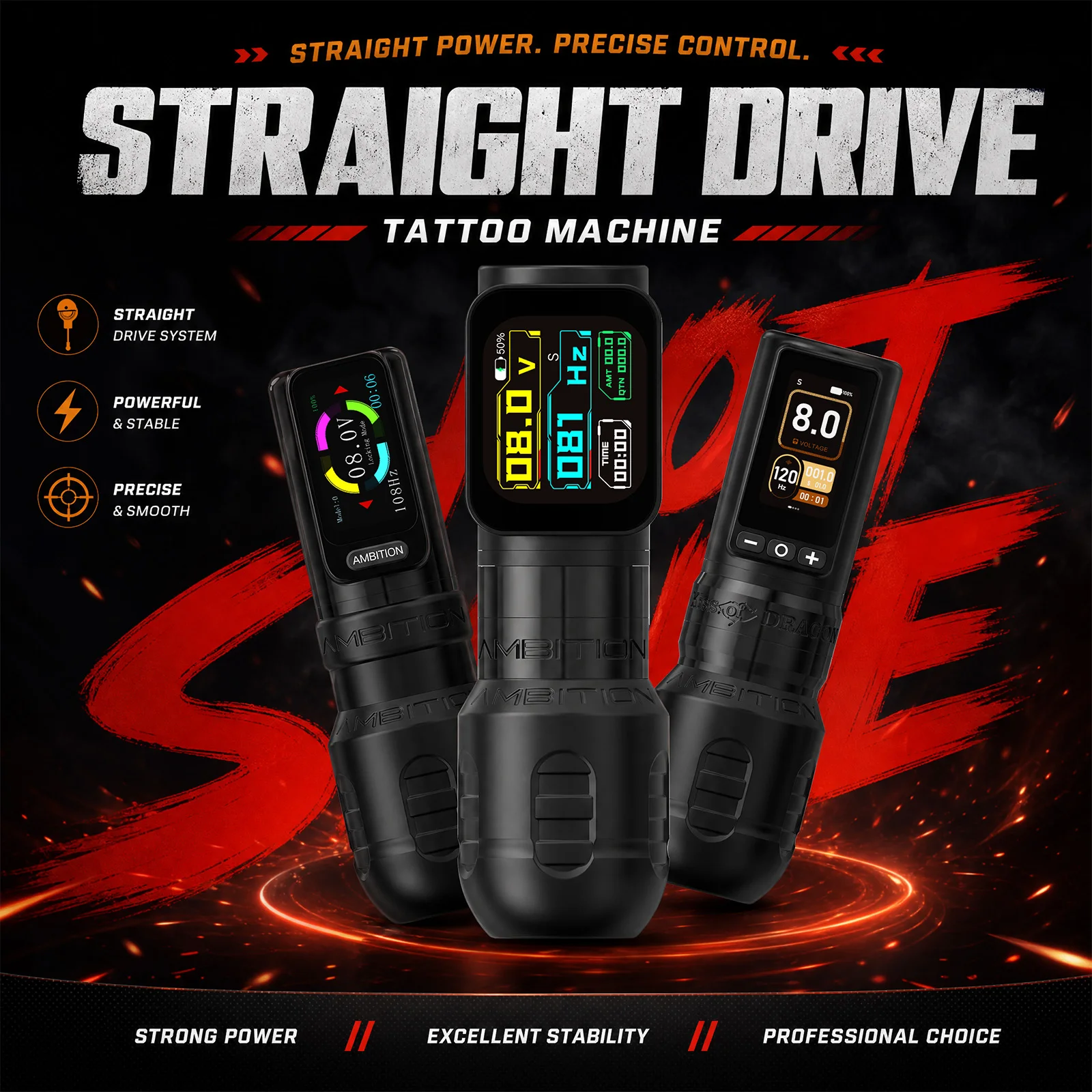 Ambition Torden Max Zetton Pro Traveler T1 Wireless Tattoo Machine Straight Rod Direct Drive 3.5mm or 4.0mm Stroke Battery Pen