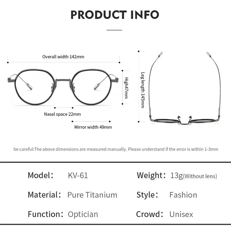 OLAMINS​ Titanium Frame High Quality New Design Titanium Fashion Eyeglasses Glasses Optical Frame Custom Unisex Eyewear kv-61