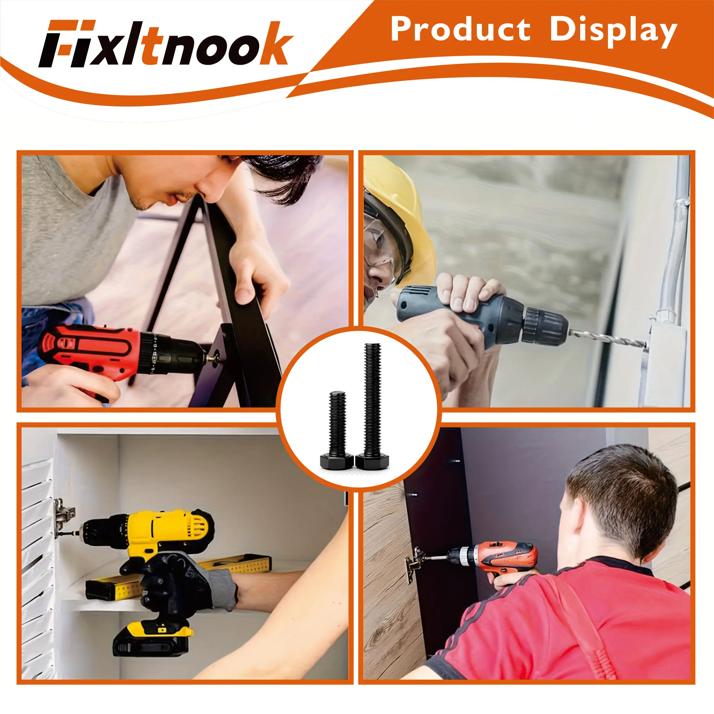 15 ชิ้น, สกรูหัวหกเหลี่ยม M10 X 30-50 มม., สกรูหัวหกเหลี่ยม, เหล็กอัลลอยด์เกรด 8.8, การชุบออกซิเดชันสีดำ, เกลียวเต็มแบบเมตริก