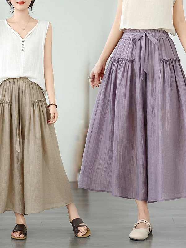 

Loose Wide Leg Elastic Waist Slimming Casual Trousers for Women Comfortable Breathable Cotton Artistic Sle Summer Pants