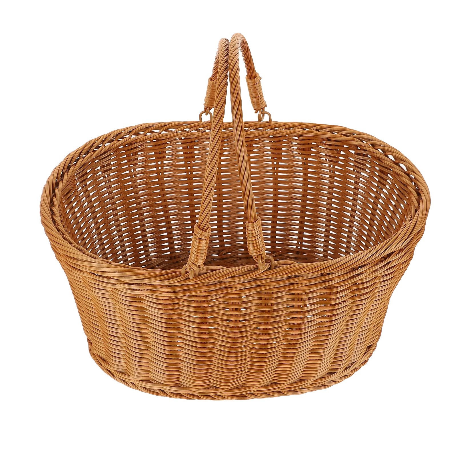 

Woven Storage Basket Imitated Rattan H held Portable Picnic Light Brown Kitchen Bar Fruit Vegetable Container Set