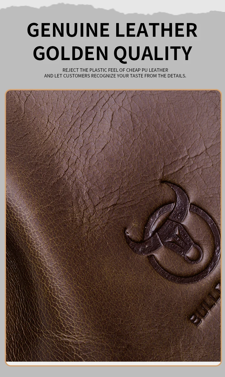BULLCAPTAIN Herren Echtleder-Geldbörse mit RFID-Schutz, Vintage Rindsleder Reißverschluss-Brieftasche mit Münzfach, Kreditkartenhalter – Detail 10