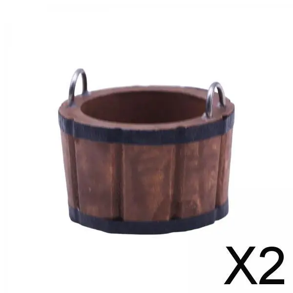 2x1:12 Dollhouse Miniature Bucket Wooden Bucket for Kitchen Decor Coffee Color