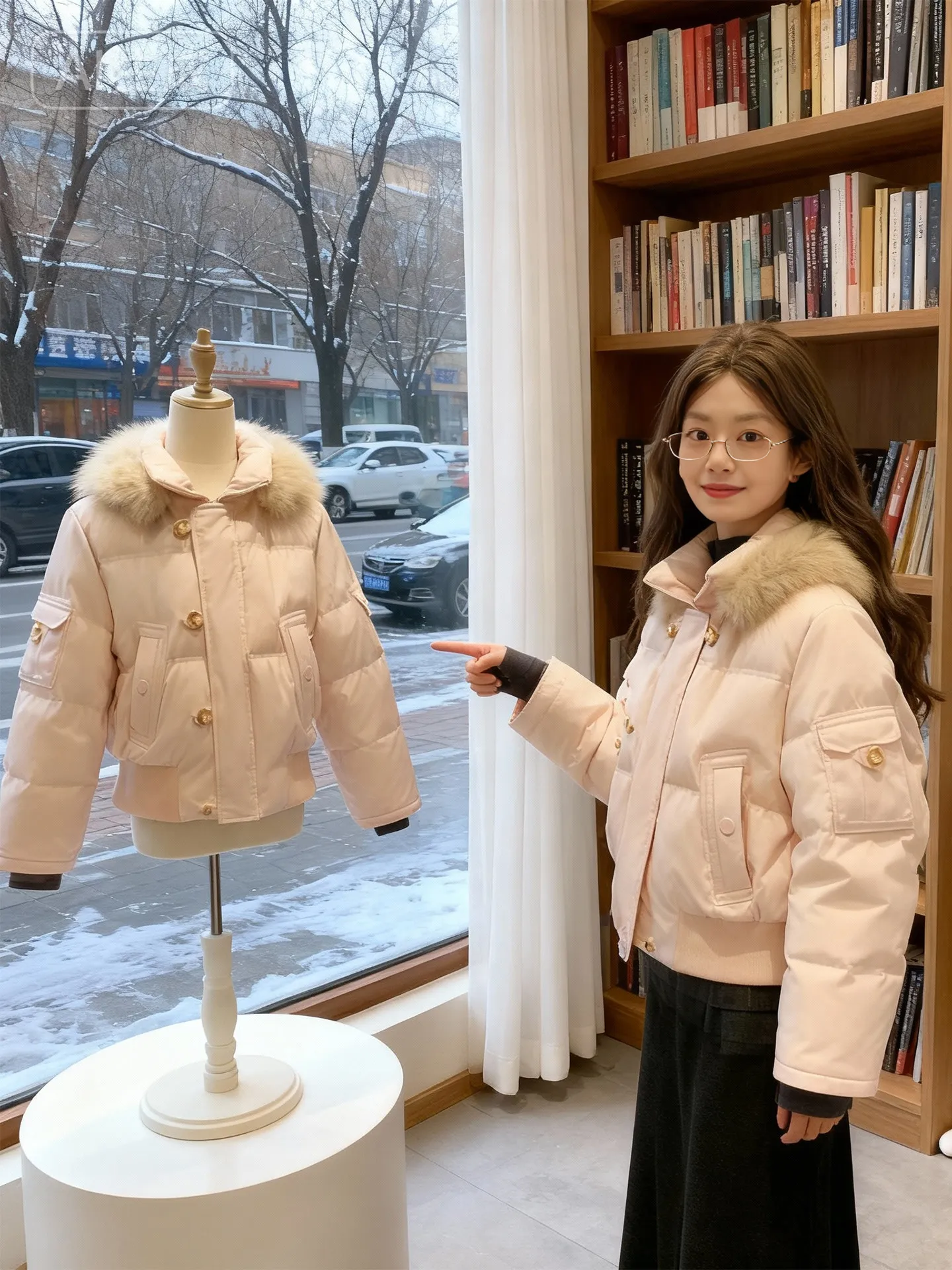 

Корейское теплое хлопковое пальто с меховым воротником, утягивающее талию, для женщин