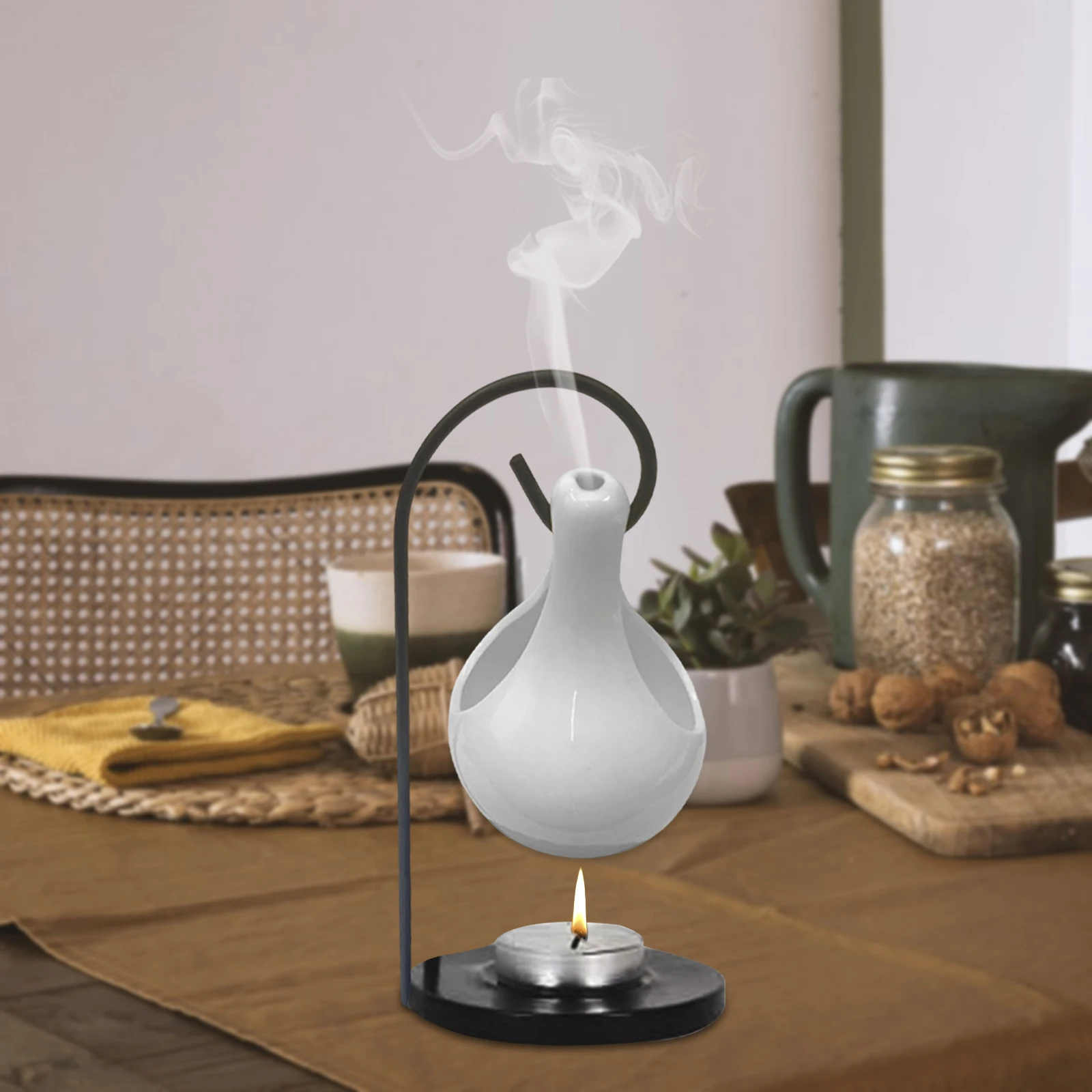 Ceramic Tealight Candles Hanging Holder Melt Furnace Warmer Gift Essential Oil Burner for Home Decoration Living Room Bedroom